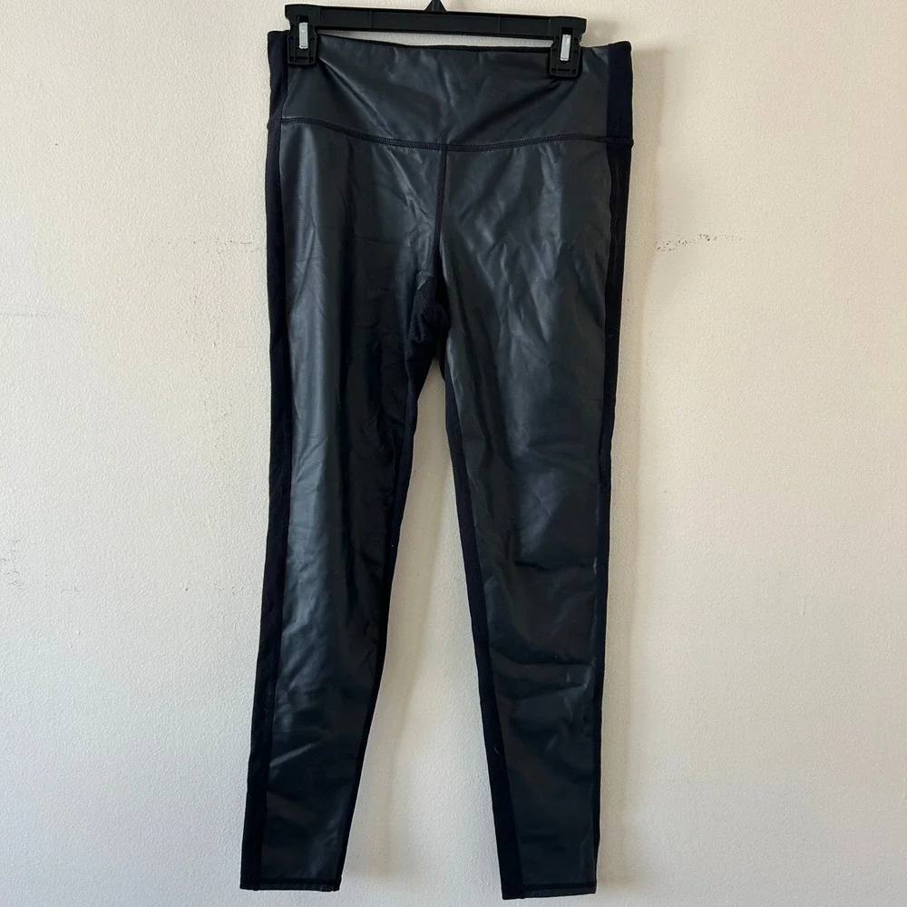 Athleta Black Faux Leather Panel Leggings Athletic Pants‎ Women Size M